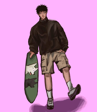 Full-body colored sketch, ~$32